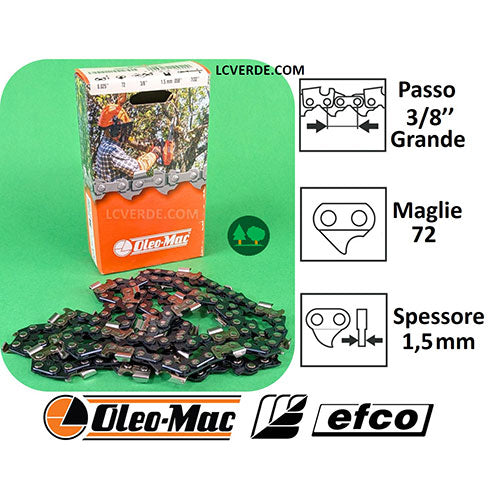 Catena Motosega Oleo Mac Efco passo 3.8 maglie 72 spessore 1.5 ricambio LCVERDE.com