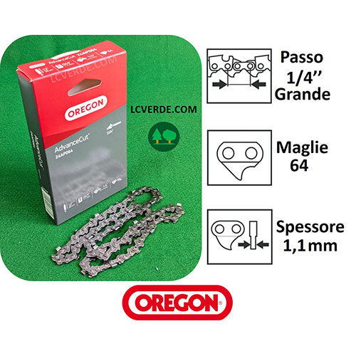 Catena Motosega Oregon passo 1.4 Piccolo maglie 64 spessore 1.1 ricambio LCVERDE.com 24AP064