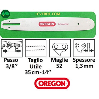 Barra Spranga Oregon 35 cm Motosega OleoMac Efco Ibea Active Shindaiwa Zenoah Echo Husqvarna Jonsered Makita Dolmar Alpina Castor ricambi LCVERDE.com 140SXEA041 spare part