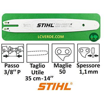 Barra Spranga Rollomatic MiniLight 35 cm Motosega Stihl Maglie 50 Passo 3.8 Piccolo Spessore 1.1 ricambi LCVERDE.com 30050007609 spare part