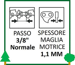 Catena Motosega Passo 3.8 Normale Piccola Spessore 1.1 ricambi LCVERDE.com Oregon Stihl Carlton OleoMac Efco BlueBird Echo Shindaiwa