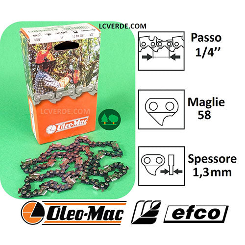 Catena Motosega Oleo Mac Efco passo 1.4 maglie 58 spessore 1.3 ricambio LCVERDE.com