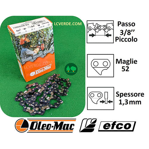 Catena Motosega Oleo Mac Efco passo 3/8" Piccolo maglie 52 spessore 1,3 mm ricambio LCVERDE.com