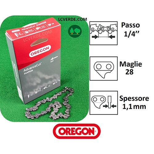 Catena Oregon Motosega 28 maglie 1/4" passo 1,1 spessore ricambi LCVERDE.com 24AP028