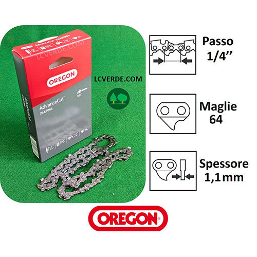 Catena Motosega Oregon passo 1/4" Piccolo maglie 64 spessore 1,1 mm ricambio LCVERDE.com 24AP064
