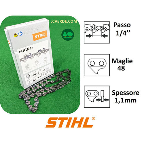 Catena Motosega Potatore Batteria GTA Stihl 48 maglie 1/4" passo 1,1 mm spessore ricambi LCVERDE.com 36700000048