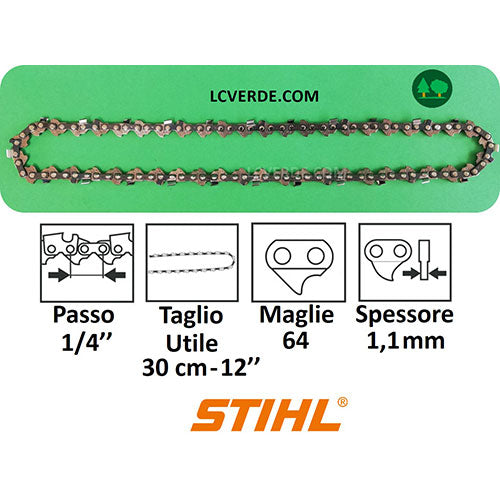 Catena Motosega Stihl 64 maglie 1/4" passo 1,1 spessore MS193 MS194 ricambi LCVERDE.com 36700000064