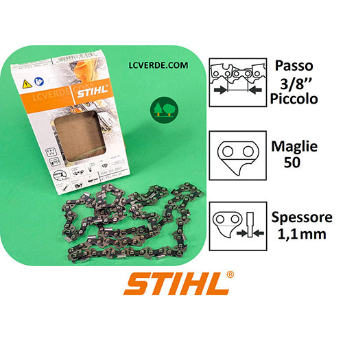 Catena Motosega Stihl 50 maglie 3/8P passo 1,1 spessore ricambio LCVERDE.com 36990000050