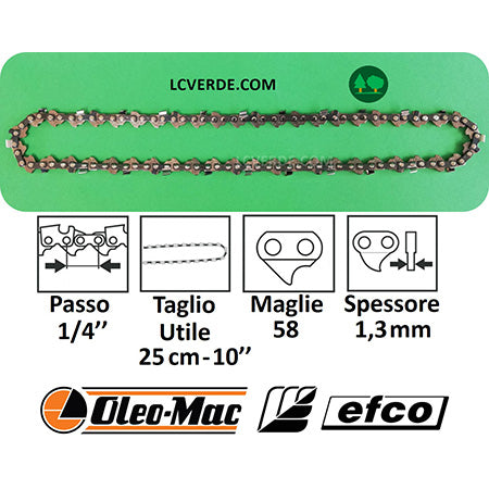 Catena motosega OleoMac Efco passo 1.4 spessore 1.3 maglie 58 ricambi accessori LCVERDE.com