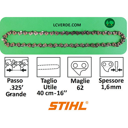 Catena motosega Stihl passo .325 spessore 1.6 maglie 72 ricambi accessori LCVERDE.com