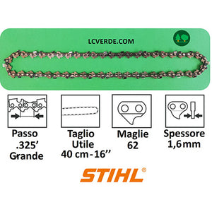 Catena motosega Stihl passo .325 spessore 1.6 maglie 72 ricambi accessori LCVERDE.com