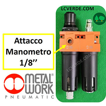 Gruppo Filtro Regolatore Pressione Lubrificatore Olio Aria Compressa Pneumatica Metal Work Attaccio 1/4" ricambio LCVERDE.com