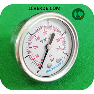Manometro Inox Glicerina Bar 0-16 Attacco Posteriore 1.8 Diametro 40 Aria Compressa Pneumatica ricambi LCVERDE.com