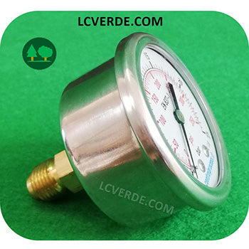 Manometro Inox Glicerina Bar 0-16 Attacco Posteriore 1.8 Diametro 40 Aria Compressa Pneumatica ricambio LCVERDE.com