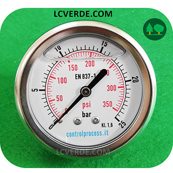 Manometro Inox Glicerina Bar 0-25 Attacco Posteriore 1.4 Diametro 63 Aria Compressa Pneumatica ricambio LCVERDE.com