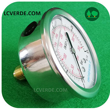 Manometro Inox Glicerina Bar 0-25 Attacco Posteriore 1.4 Diametro 63 Aria Compressa Pneumatica ricambi LCVERDE.com