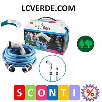 Kit Tubo Giardino Irrigazione Innaffio Piante Alberi Fiori allungabile estensibile fino 15 metri Set Fitt Ikon raccordi pistola accessori LCVERDE.com 59983