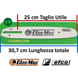 Barra Spranga 25 cm Motosega OleoMac GS260 GST250 Efco MT2600 MTT2500 Maglie 40 Passo 3.8 ricambi LCVERDE.com 50160098r Oregon spare part