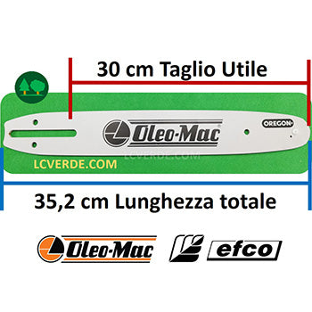 Barra Spranga 30 cm Motosega OleoMac GS35 GS350 GS370 GST360 937 931 932 GS220 Efco 131 132  MT350 MT3500 MTT3600 MT220 Maglie 45 Passo 3.8 ricambi LCVERDE.com 50030232R spare part