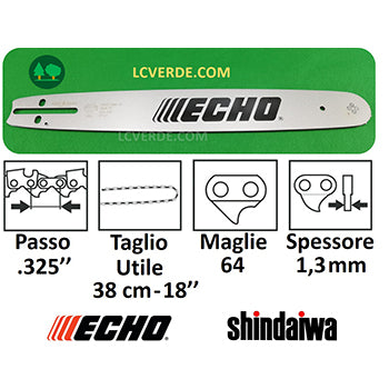 Barra Spranga Motosega Echo 38 cm Passo 325 Maglie 64 ricambio LCVERDE.com ECA38LRV50D Sugihara spare part