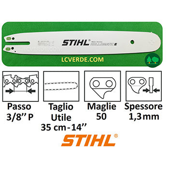 Barra Spranga Rollomatic 35 cm Motosega Stihl Maglie 50 Passo 3.8 Piccolo Spessore 1.3 ricambi LCVERDE.com 30050004809 spare part