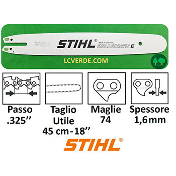 Barra Spranga Rollomatic 45 cm Motosega Stihl Maglie 74 Passo .325 Spessore 1.6 ricambio LCVERDE.com 30030086817
