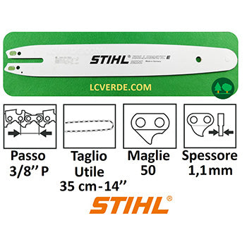 Barra Spranga Rollomatic Mini 35 cm Motosega Stihl  Maglie 50 Passo 3.8 Piccolo Spessore 1.1 ricambi LCVERDE.com 30050003909 spare part
