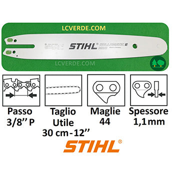 Barra Spranga Rollomatic 30 cm Motosega Stihl Maglie 44 Passo 3.8 Piccolo Spessore 1.1 ricambi LCVERDE.com 30050003905 spre part