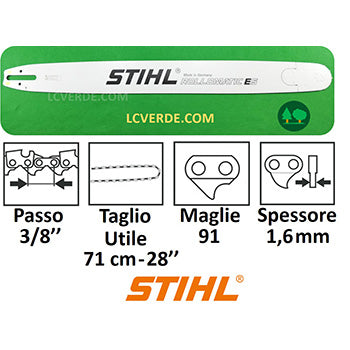Barra Spranga Rollomatic 71 cm Motosega Stihl Maglie 91 Passo 3.8 Spessore 1.6 ricambi LCVERDE.com 30030006038 spare parts