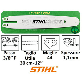 Barra Spranga Rollomatic Mini Light 30 cm Motosega Stihl Maglie 44 Passo 3.8 Piccolo Spessore 1.1 ricambi LCVERDE.com 30050007605 spare part