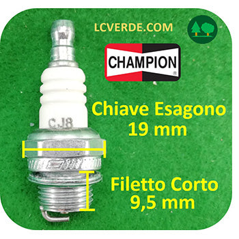 Candela Motore Miscela Benzina Champion CJ8 ricambi LCVERDE.com Decespugliatore Motosega Tagliasiepe Soffiatore 2 Tempi